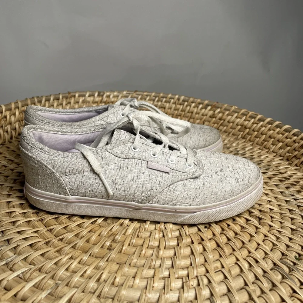 Vans Girls 2 Heathered Gray Silver Missy Sneakers Skater Metallic Fabric Lace Up